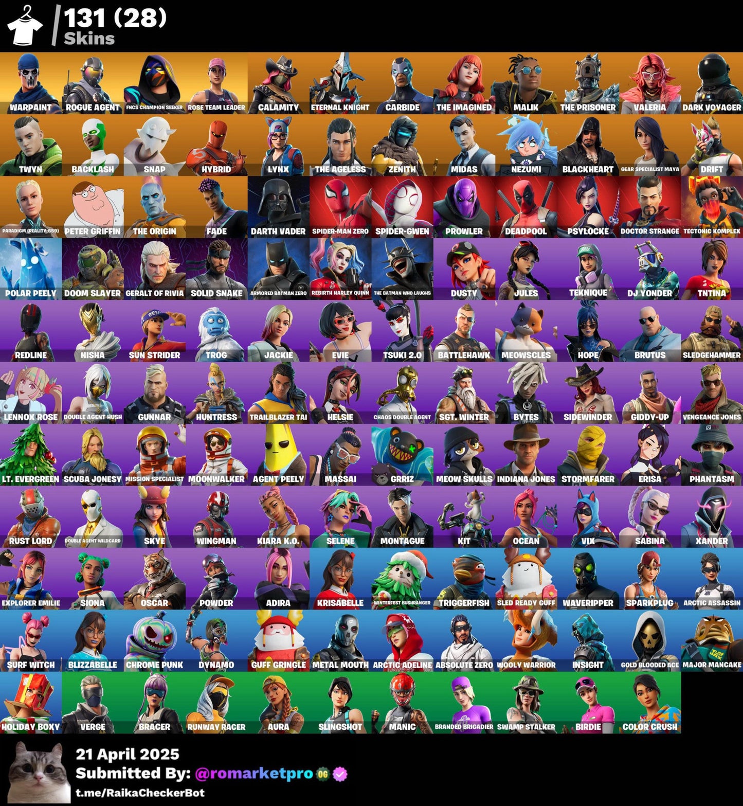 Cont Fortnite 131 skins | Take the L